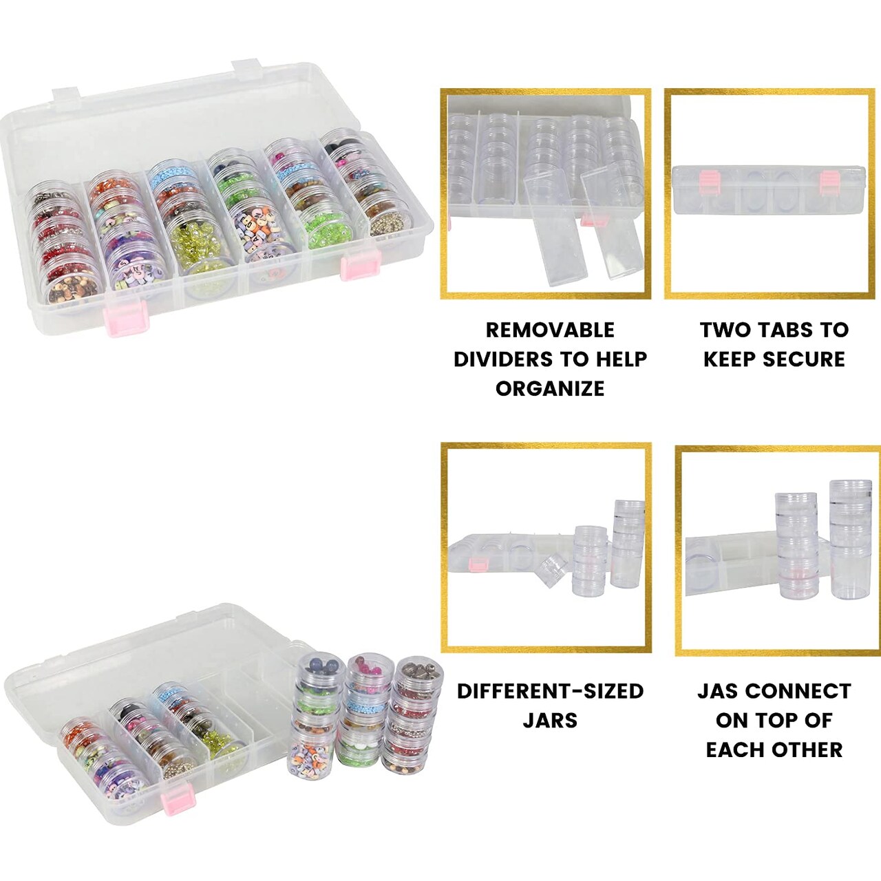 Large Plastic Bead Storage Organizer Box, 28 Jars - Containers for Beads & Supplies - Organizers for Craft, Art, Painting - Plastic Container Case for Organization